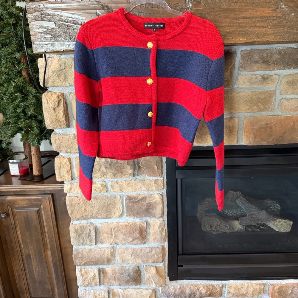 English Factory Striped Knit Cardigan